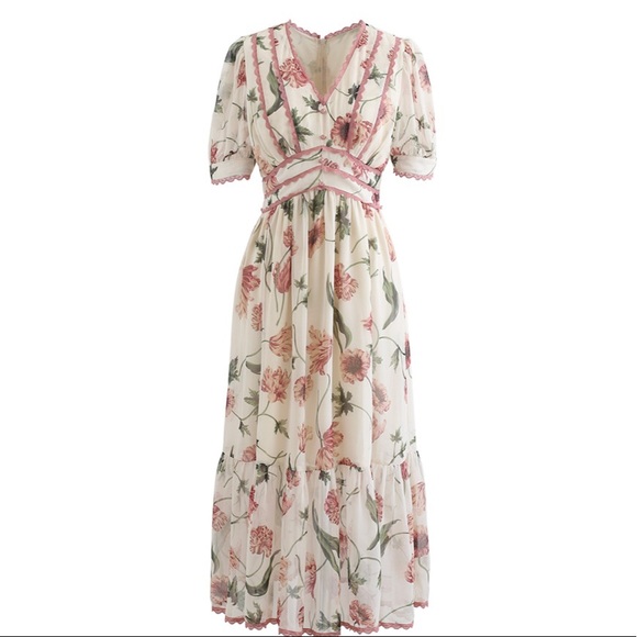 Chicwish Dresses & Skirts - LACEY EDGE FLORAL PRINTED CHIFFON DRESS (pre-loved)